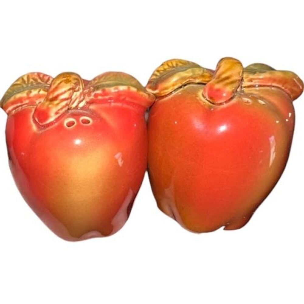 Vintage Ceramic Red Apple Salt & Pepper Shaker Set